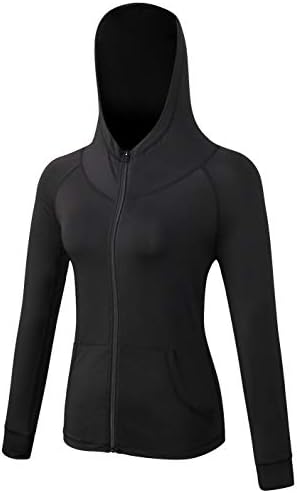 CamGo Petite Women's Yoga Running Jackets Full Zip Hoodie Long Sleeves Training Coat with Thumb Holes (Black, M)