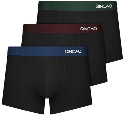 QINCAO Boxershorts Herren 3er Pack Unterhosen Männer - Bequeme Atmungsaktive & Ohne Etiketten, Tragbare Verpackung für Reise