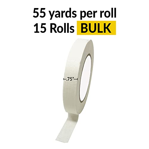 Reli. Masking Tape, Beige | 0.75" X 55 Yards (825 Yards Total) | 15 Rolls - Bulk | Masking Tape 3/4 Inch For Painting, General Purpose, Home, Automotive | Painting/Masking Paper Tape | Beige/White #TOP1