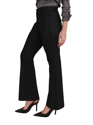 Image of FableStreet Women Formal Trousers | Flared Mid-Rise Design with Belt Loops & Plain Hem | Solid Pattern & Woven Construction | Office Wear & Business Meetings
