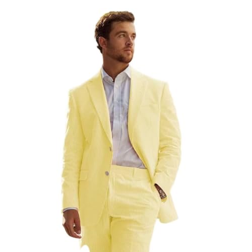 Seersucker Suit Mens Striped Casual Classic Fit 2 Piece Big and Tall Pink Suit for Men Summer Wedding