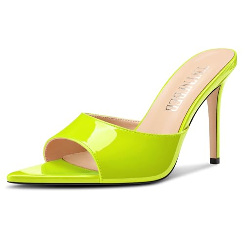 Image of TNYNFBEB Womens Stiletto High Peep Open Pointed Toe Sandals Mules Shoes Slip-on Slingback Office Party Dress Patent Leather Summer 3.9 Inches Heels