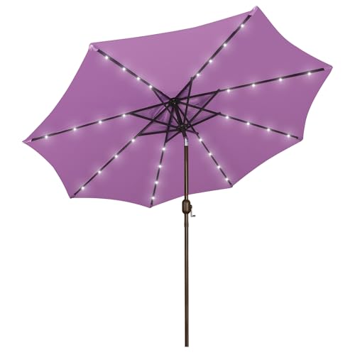Image of Blissun 9 ft Solar Umbrella, Patio Umbrella with 32 LED Lights, Table Market Umbrella, Outdoor Umbrella for Garden, Deck, Backyard (Lilac)