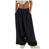 Pantaloni Donna Estivi Vita Alta Leggeri Pantalone Elastico Comodi Pantaloni Spiaggia Elasticizzati Traspiranti Morbidi,Palazzo Larghi Curvy Pantaloni Baggy Casual Per Il Tempo Libero Marina Militare