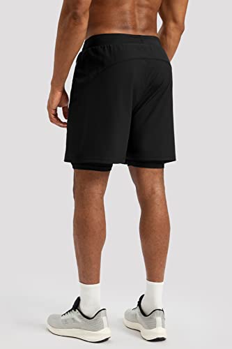 Pudolla Men's 2 in 1 Running Shorts 7" Lightweight Workout Athletic Gym Shorts for Men with Zipper Pockets3