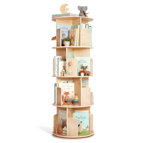 labebe Drehbares Bücherregal 360 Grad Holz-Eck-Bücherregal 4-stöckiges drehendes Bücherorganisator Aufbewahrungsregal Organisator Naturholz