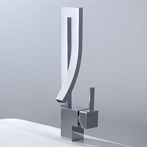 Jiuzhuo Modern Creative Design Single Lever Handle 1-Hole Bathroom Sink Faucet With Waterfall Spout ,Chrome. #TOP2