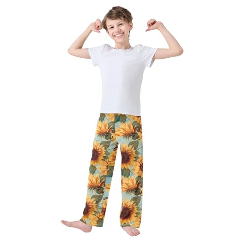 Sunflower Butterfly Long Pajama Pants Elastic Waist PJ Bottoms with Pockets S A1103853
