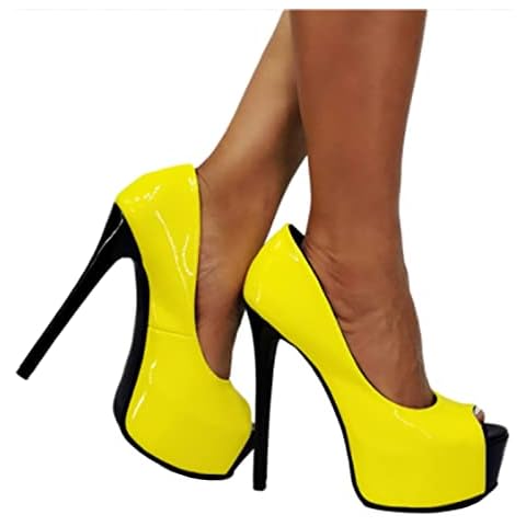 WGUYEFD Women's Classic Sexy Peep Toe Pumps Ladies High Heels 6IN Stiletto Platform Sandals Wedding Party Club Prom Dress Court Shoes Size 36-47,Yellow,47 Cover