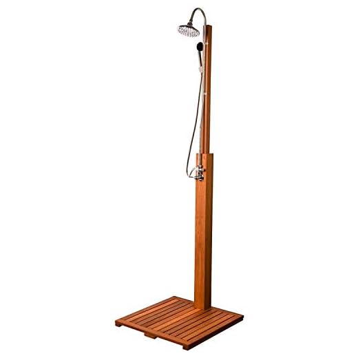 STILISTA® Cascata de ducha de jardín hecha de madera Shorea, ducha de madera engrasada que incluye ducha de mano ducha de piscina, ducha al aire libre