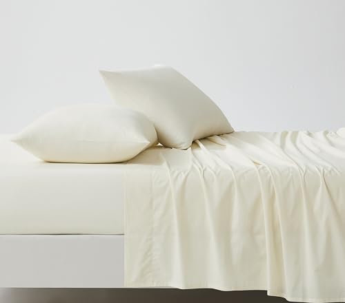 Image of Linen Closet Organic100% Cotton Twin XL Bed Sheet 3Pcs Set- Fresh Ivory Crisp Percale, Deep Pocket up to 16 inch - Lightweight,Breathable&Naturally Cooling-Ideal for College Dorm,Soft & Comfy(Pack of 4)