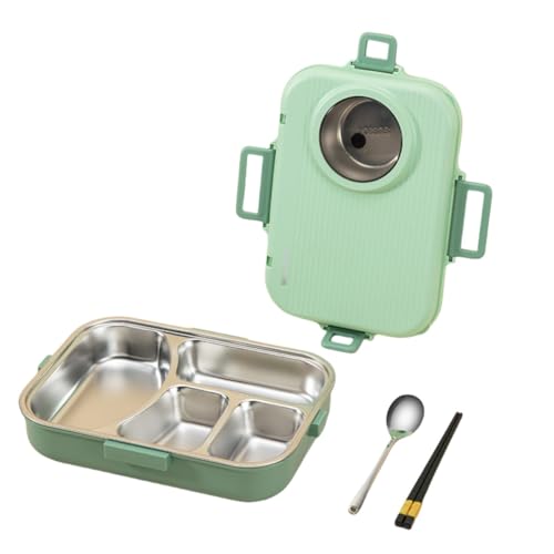 保温弁当箱 3段仕切り ステンレス 保冷 保熱 スープ容器付き 漏れ防止 おしゃれ 職場 学校 シンプル ランチボックス ホワイト 携帯 弁当箱 男性 女性Fiozwea (1400ml,グリーンです)