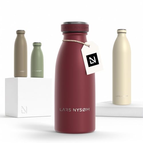 Image of LARS NYSOM Stainless Steel Insulated Water Bottle 12oz 17oz 25oz 34oz 51oz | Insulated Thermo Flask for Hot and Cold Beverages | Leakproof Drinking Bottle (Berry Red, 11.9oz)
