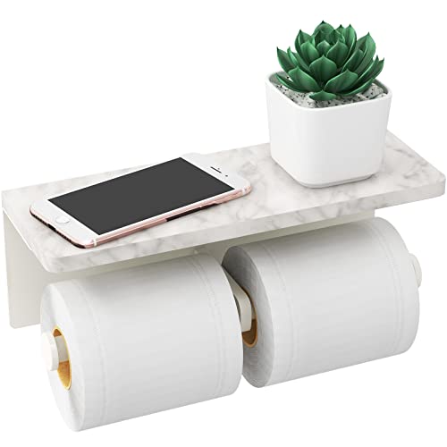 White-Toilet-Paper-Holder-with-Shelf-New-Upgrade-Double-Toilet-Paper-Holder-with-Storage-Marble-Roll-Toilet-Paper-Wall-Mount-for-Bathroom-Washroom White Toilet Paper Holder with Shelf New Upgrade Double Toilet Paper Holder with Storage Marble Roll Toilet Paper Wall Mount for Bathroom Washroom