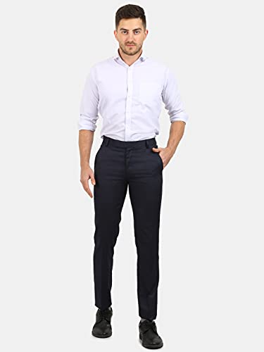 Image of Classic Collection Men's Smart Slim Fit 2-Way Stretchable Formal Trousers Made of Cotton Viscose Blend Fabric with Hidden Expandable Waistband and 3 Slant Pockets Plus 1 Ticket Pocket