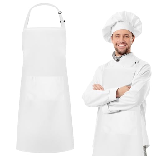 Kochschürze Weiß Kochschürze Baumwolle Schürze Apron Unisex mit Tasche Schürze Weiß Damen Latzschürze Damen Küchenschürze Küchenschürzen Verstellbare Herren Malschürze Erwachsene Küchenschürz