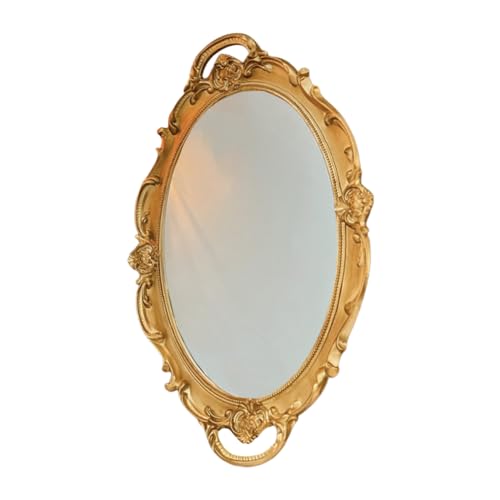 YANGSHINE 1 espejo vintage, elegante espejo colgante vintage, cómodo de usar, decorativo ovalado antiguo para dormitorio, sala de estar, decoración de tocador (dorado)
