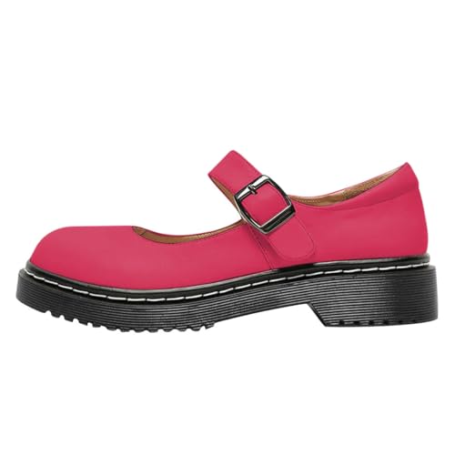Image of YDN Women Classic Round Closed Toe Mary Jane Flats Platform Adjustable Single Ankle Strap Buckle Comfy Cute Pump Leather Patry Cosplay Girls Dress Shoe Size 4-16