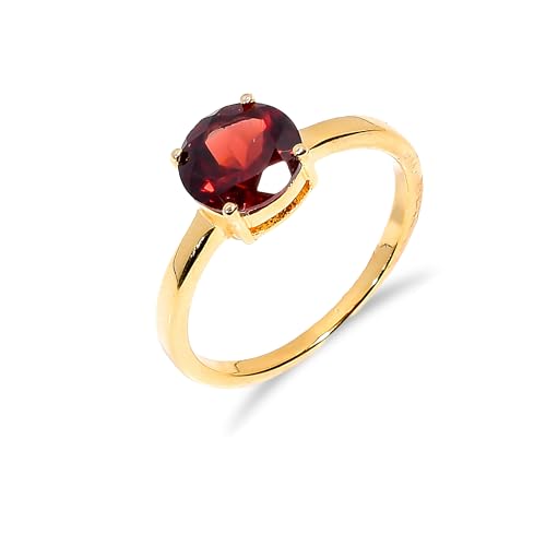 Bague solitaire argent sterling 925 femme homme avec grenat rond 8mm
