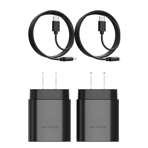2-Pack Fast Type C Charger, Type C Charger Fast Charging Block with 4FT USB C Cable Compatible with S24U/S23/S22/S21/S20/i Phone 16/15 (Black) (for Samsung 25W)
