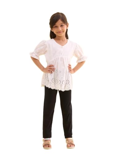 Image of GO COLORS Girls Slim Fit Cotton Ankle Length Mid Rise Leggings Black