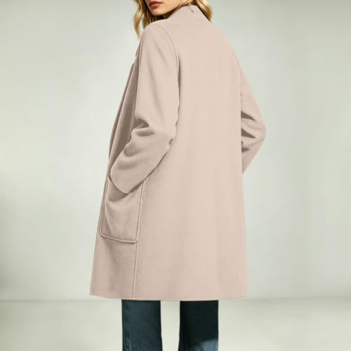 TRCELECTROP Womens Trench Coat Mid Length Jacket Casual Fall Winter Peacoat Trendy Open Front Coatigan with Patch Pockets - image 2