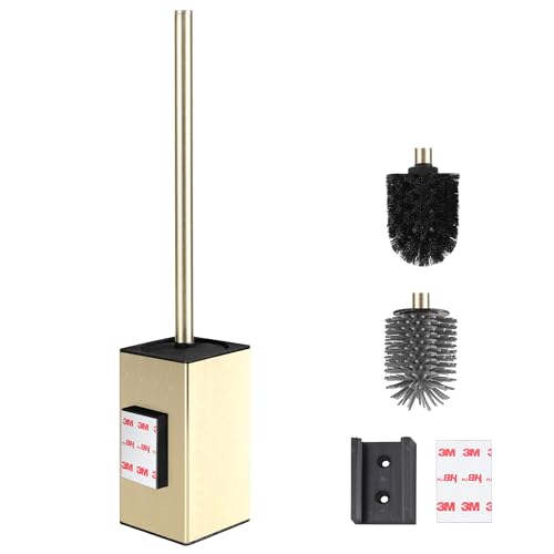 DAZI Escobilla WC de Pared Oro Cepillado, Escobillero Baño Metálico Antióxido y Diseño Moderno, Escobillero con Vaso Interior Extraíble para una Limpieza Fácil del Baño