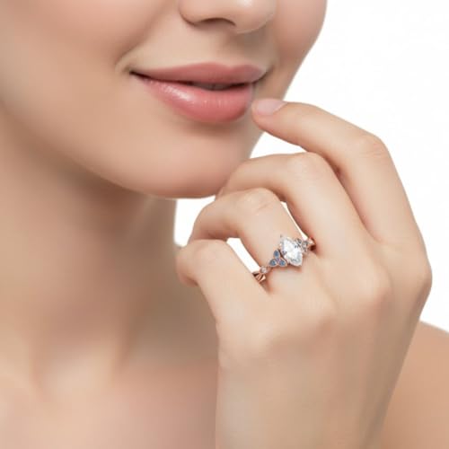 Image of 55Carat Choose Your Gemstone 14k Rose Gold Plated Marquise Shape Petite Engagement Ring Everyday Wedding Jewelry Handmade Gifts for Wife Celtic Knot Split Diamond CZ Birthstone Ring : US Size 4 to 12