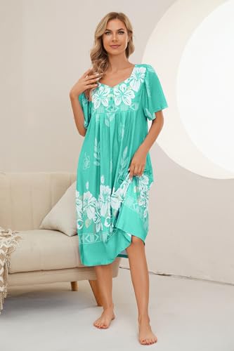 Image of House Dresses for Women with Pockets Mumu Dresses Short Sleeve Moo Moos for Women Nightgown Duster Lounge Dress S-3XL
