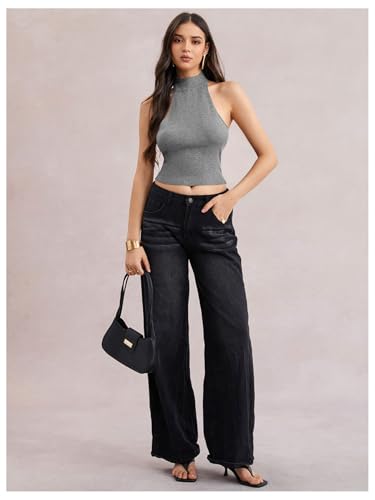 Image of MakeMeChic Women's Y2k Halter Mock Neck Top Going Out Sleeveless Backless Knit Top