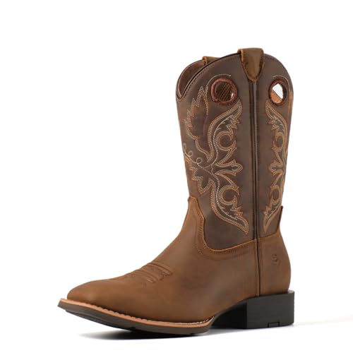 Image of SUREWAY Western Boots For Men - Mens Square Toe Cowboy Boot, Oil /Slip Resistant, Durable Fashionable Classic Pull on 10 Inch Mid-Calf Wellington Boots