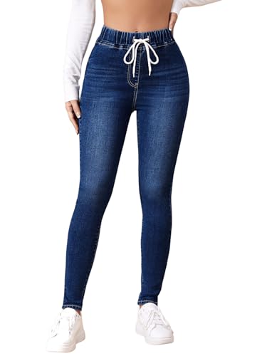 Floerns Women's Casual Drawstring Waist Skinny Jeans Workout Denim Pants
