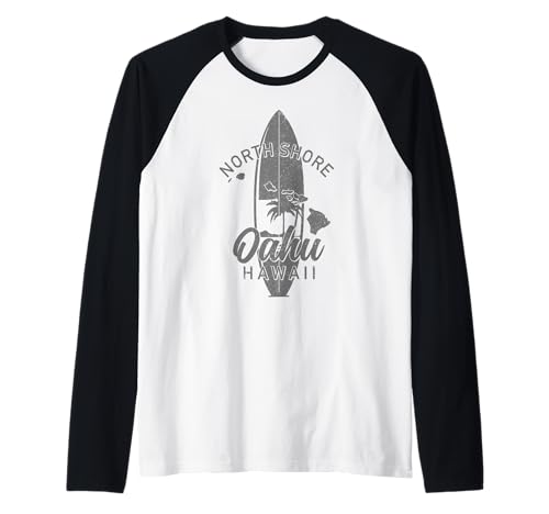 North Shore Oahu Hawaii Surf Surfing Surfista Hawaiano Camiseta Manga Raglan