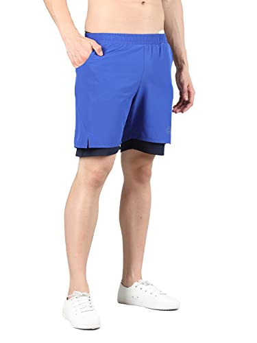 Image of CHKOKKO Double Layered Gym Shorts for Men Workout | Compression Inner Layer with Pockets Across Inner Outer and Back | Dry Fit Sports Athletic wear for Running Jogging or Training