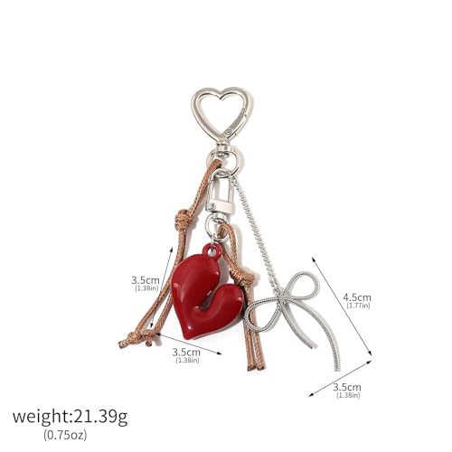 Image of Heart Keychain, Cute Bag Charms for Handbags, Stylish Key Chain for Girls, Trendy Aesthetic Accessories, Red Heart Shape Keychain for Car and Purse Decor