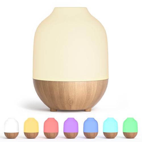 SALUBRITO Essential Oil Diffuser,100ml Ultrasonic Aromatherapy Diffuser for Home, Office, Cool Mist, Scented Oil Diffuser with Warm & 7 Color Light, Great for Yoga, Sleep, One Button Simple Control