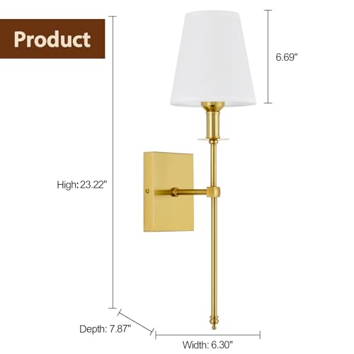 Image of Hardwired Wall Sconce Set of 2, Gold Sconce with Fabric Shade and Column Stand,2 Pack Wired Wall Sconce for Dinning Room Bedroom Living Room Entryway Loft Foyer