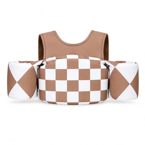 KIDSco Swim Vest for Kids 30-50 lbs. A Puddle Jumper Swimming Float Aid with Shoulder Straps and Arm Water Wings for Boys and Girls Aged 2-6 |Tan Checkerboard|