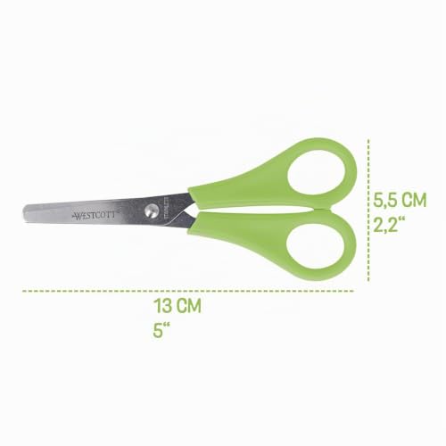 Miniatura 6 de Westcott Tijeras para niños, 30 unidades en caja expositora | Tijeras con escala integrada de 5 cm | Tijeras para manualidades de 13 cm (5"), ideales para manos infantiles | Punta redondeada | E-2150S