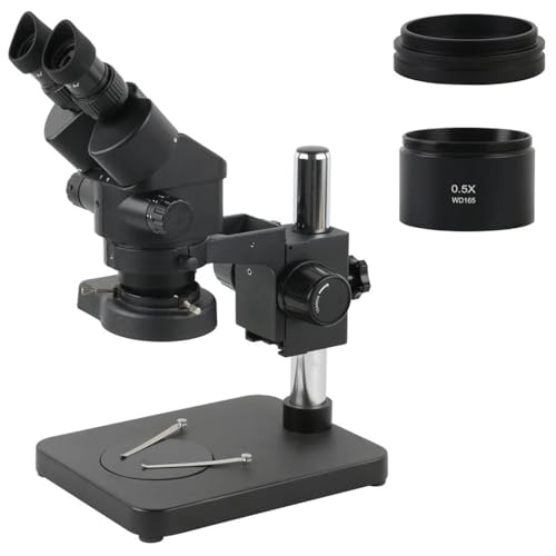 Microscope Binocular Microscope Magnification Continuous Zoom 7X-45X Stereo Microscope Set + WF10X/20mm Eyepiece for Phone PCB Soldering(with 1.0X 0.5X)