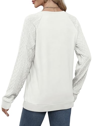 Image of Saloogoe Sweatshirts for Women Crewneck Cable Knit Sleeve Sweaters Lightweight Fashion 2025