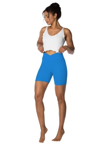 Image of Sunzel Crossover Biker Shorts for Women, No Front Seam V High Waist Yoga Workout Gym Shorts with Tummy Control