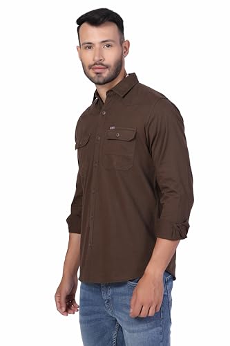 Image of Men's Cotton Twill Utility Shirt | Full Sleeve Button-Down Casual Shirt | Dual Chest Pockets | Comfortable Regular Fit | Everyday Wear