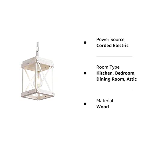 Fivess Lighting Modern Farmhouse Antique White Distressed Pendant Light With Wood And Metal Cage, One-Light Adjustable Chains Rustic Mini Pendant Lighting Fixture For Kitchen Island Cafe Bar #TOP7