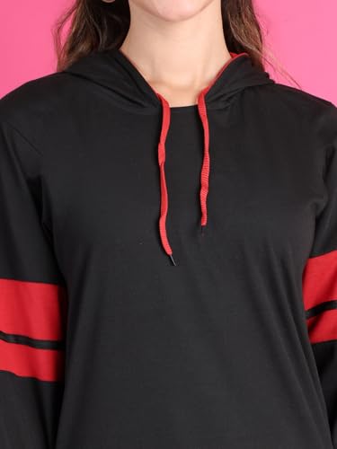 Image of Mack Jonney Cotton Blend Full Sleeve T-Shirt with Hoodie for Women-VJ-FSTWH-02