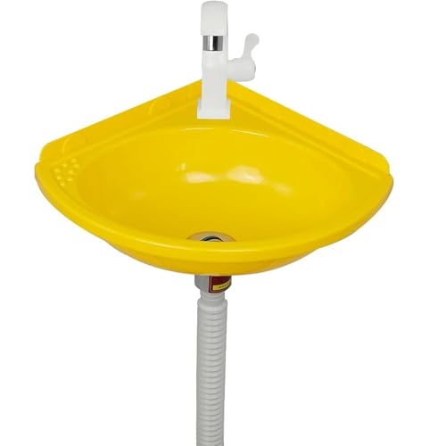 Bathroom Basin Sink Single Bowl Plastic Triangle Corner Wash Basin No Drilling Bathroom Wall Mounted WashBasin with Faucet Waste Set for Bathroom/Cloakroom/Toilets,Easy to Install