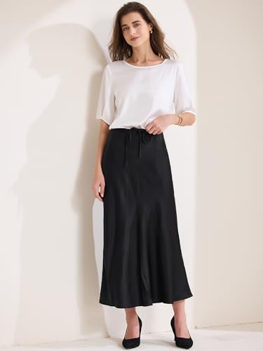 Allegra K Women's Satin Maxi Summer Skirt High Waist Drawstring Flared Cocktail Wedding 2025 A-Line Long Skirts2