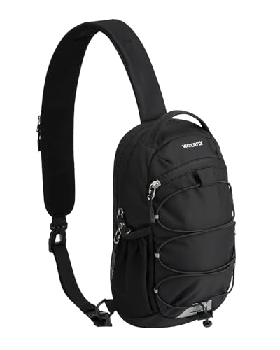 WATERFLY Bolsa tiracolo pequena: mochila tiracolo antifurto com bloqueio de RFID, bolsa de peito, viagem, caminhada, mochila para homem, mulher, A - Preto, Small