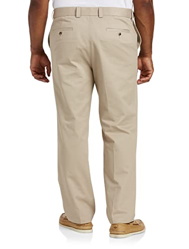 Dxl Big And Tall Essentials Flat-Front Twill Pants, Khaki, 50W X 28L #TOP1