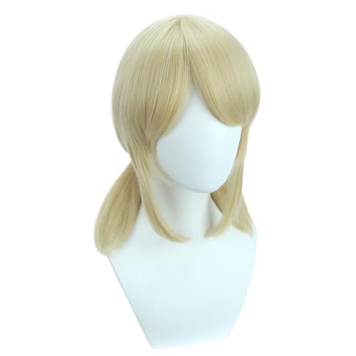 Image of Blonde Wig with Bangs Blonde Short Wig with Two Pigtails Blonde Straight Wigs for Women Cosplay Synthetic Wigs with Wig Cap